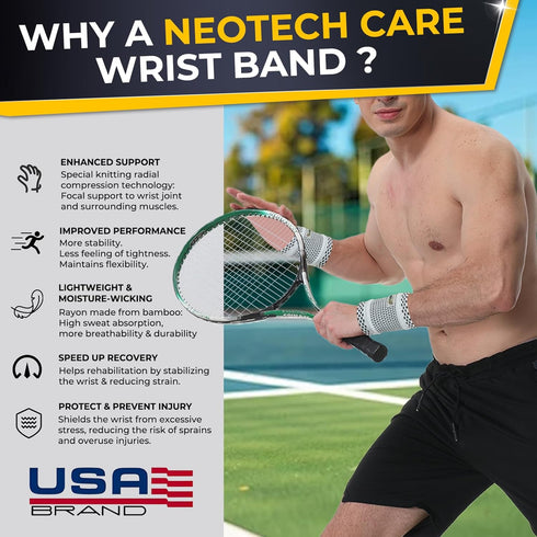 NeoTech Care Wrist Band - Light, Elastic, Men, Women, Right or Left (Gray Color, Size M)