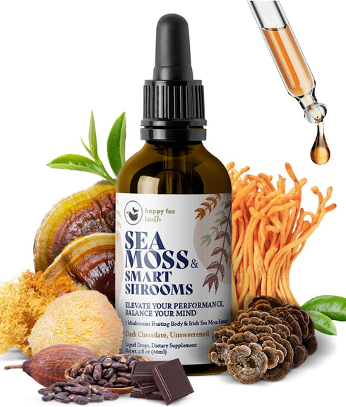 Organic Irish Sea Moss Liquid Drops & Mushroom Tincture, 7 Adaptogenic Mushroom Extract for Cognitive Support
