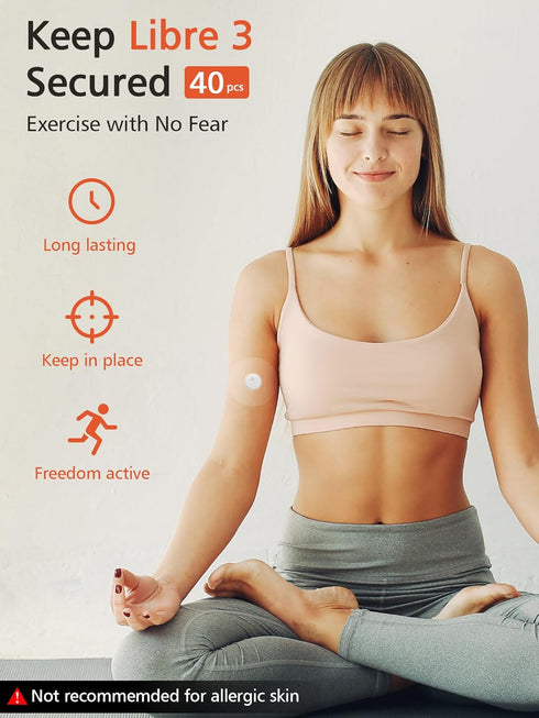 40 Packs Freestyle Libre 3 Covers, Adhesive Patches for Glucose Sensor, Long Lasting Transparent Cover by SUNMON