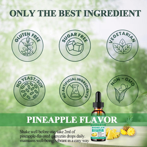 Quercetin with Bromelain Liquid Drops - 1000mg Quercetin & 500mg Bromelain, 7-in-1 Immune Complex for Respiratory Health