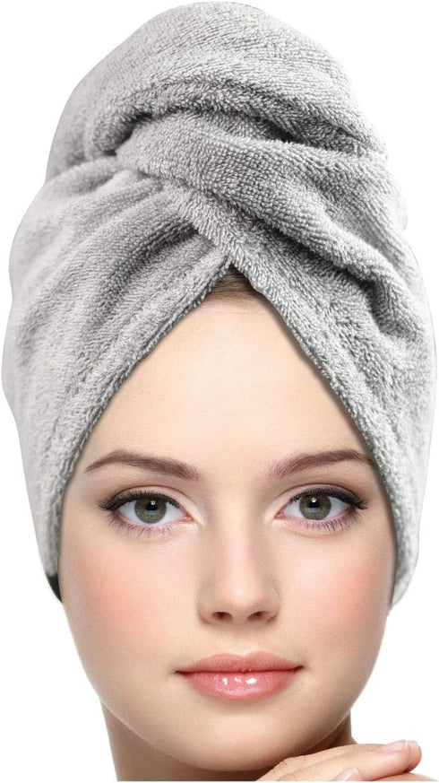 KEEPOZ Hair Towel Wrap, Quick Dry 100% Cotton Super Absorbent Turban Head Wrap for Women, Grey, 1 Pc