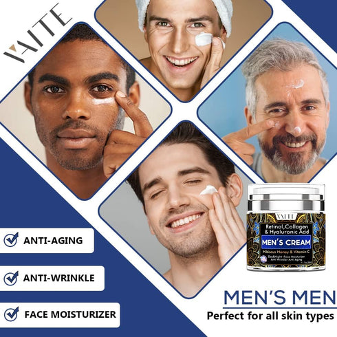 VAITE Mens Face Skin Moisturizer - Anti-Aging Cream with Collagen, Retinol, Hibiscus & Honey, Made in USA
