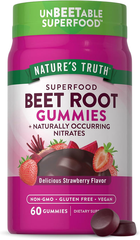 Nature's Truth Beet Root Gummies, 60 Count - Vegan, Non-GMO, Gluten Free, Super Food Supplement