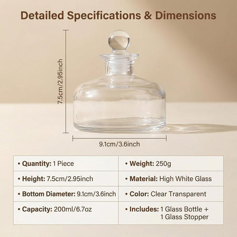TUPANDY 200ml/6.6oz Refillable Glass Aromatherapy Diffuser Bottle, Clear