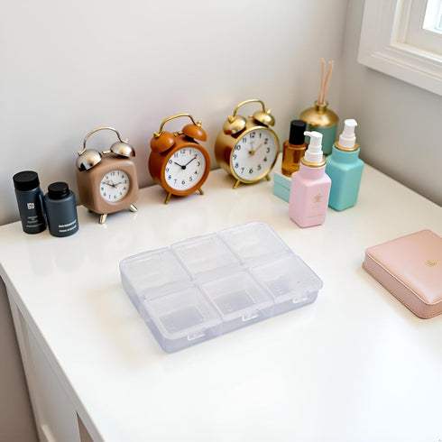 WsjiaboFux 6 PillboxMedication White Pills Organizer Cells Empty Box Braille Weekly Case for Travel Case AidsPersonal