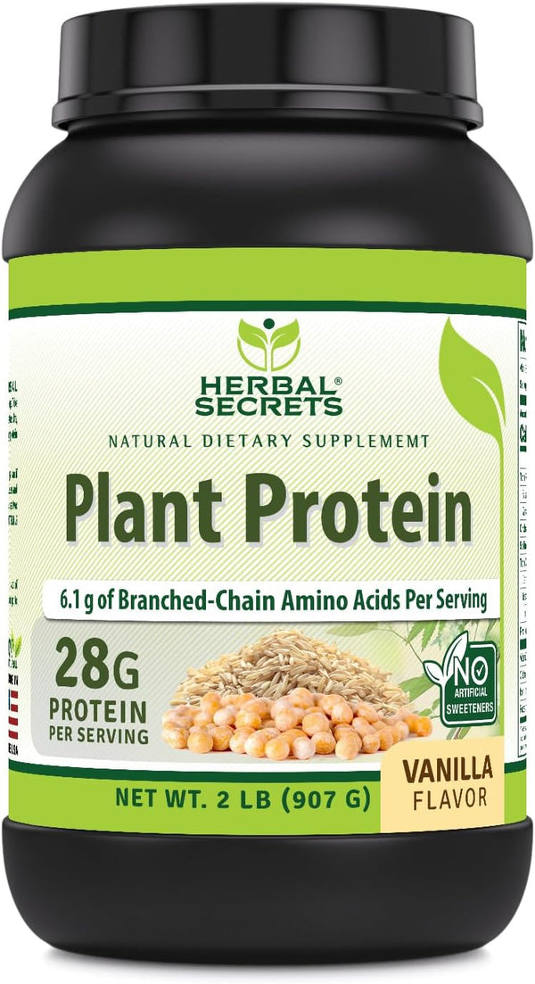 Herbal Secrets Plant Protein Powder, 2 Lb, 28 Grams Protein per Serving, Vegan Supplement, Made in USA