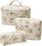 Quilted Floral Makeup Bag 3PCS, Cute Cotton Travel Toiletry Bag, Daily Use Skincare Bag, Large Capacity