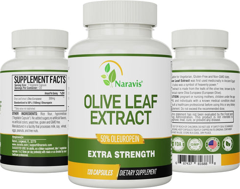 Olive Leaf Extract, 4-Month Supply, 50% Oleuropein Highest Concentration