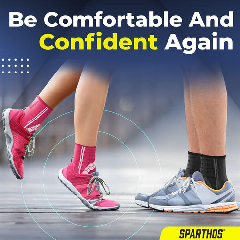 Sparthos Ankle Compression Socks (Pair) – Plantar Fasciitis Ankle Brace for Men and Women (Black-L)