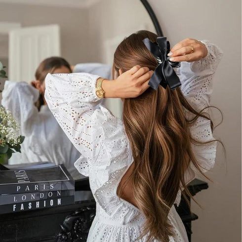 Sizobi 2Pcs Bow Claw Clips, Satin Big Hair Bows for Women, Large Claw Clips for Thick Thin Curly Hair
