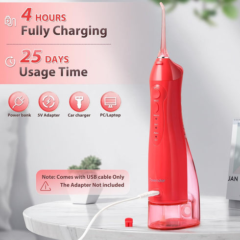 IPX7 300ML 5 TOVENDOR Electric Water Flosser, Cordless Rechargeable Dental Oral Irrigator Waterproof Travel Water Teeth