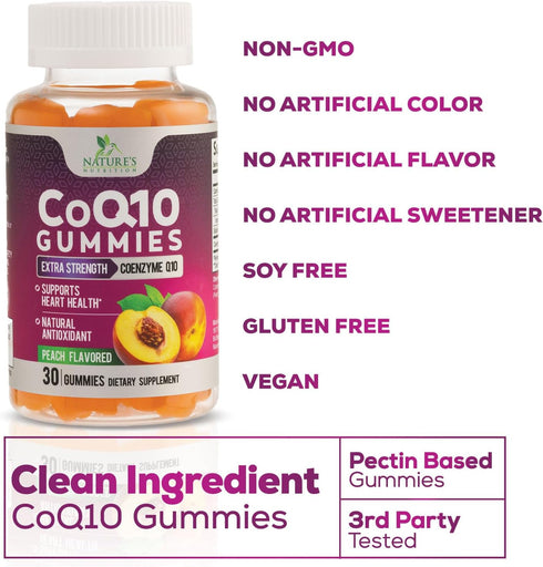CoQ10 100mg Gummies - Coenzyme Q10 Supplement, Antioxidant for Heart Health Support & Energy Production, 30 Count High