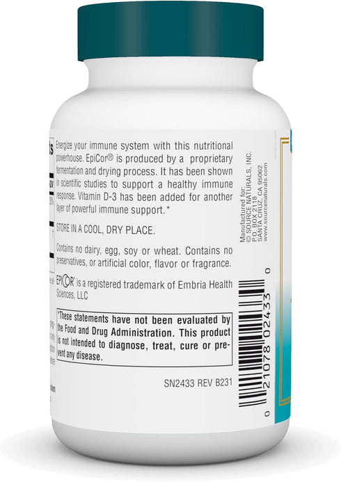 Source Naturals Wellness EpiCor with Vitamin D-3, 60 Capsules, Heightened Immune Defense*