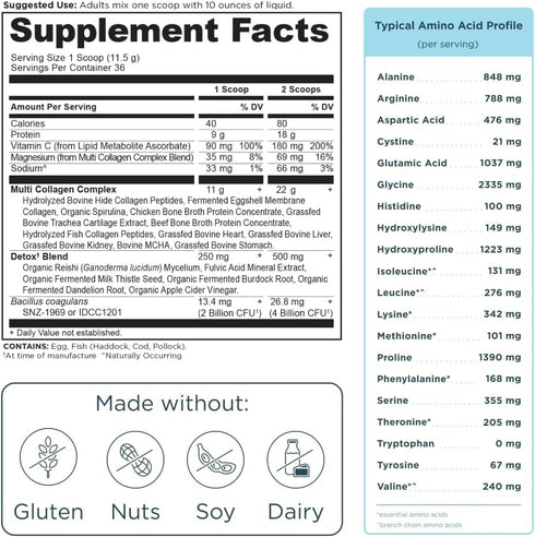 Ancient Nutrition Advanced Collagen Powder - Unflavored Protein Detox with Probiotics & Vitamin C, 36 Servings