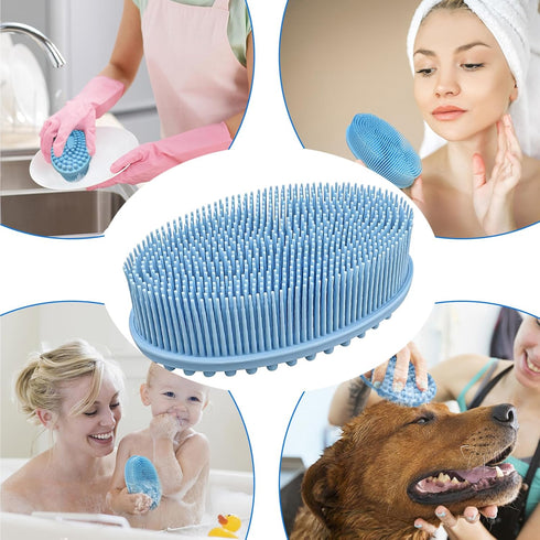 Silicone Body Scrubber, Handheld Shower Brush, Soft Loofah Bath Scrubber for Deep Clean, Blue