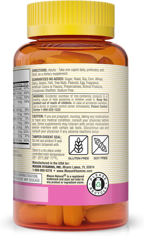 MASON NATURAL Women's Daily Multi Formula with 21 Essential Vitamins and Nutrients, 90 Caplets (Pack of 3)