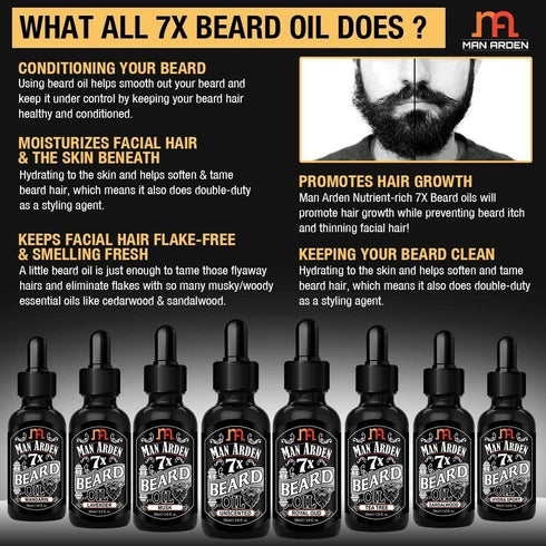 Man Arden 7X Beard Oil (The Woods), 7 Premium Oils Blend for Beard Growth & Nourishment, 30ml