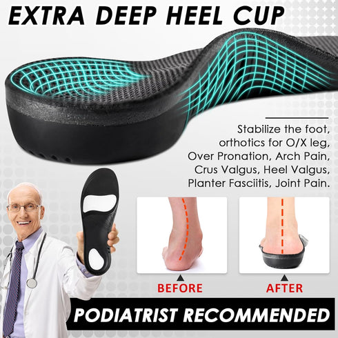 ROCKTAKIN Kids Arch Support Shoe Insoles, Plantar Fasciitis Orthotic Inserts Strong Support for Children's High Arch