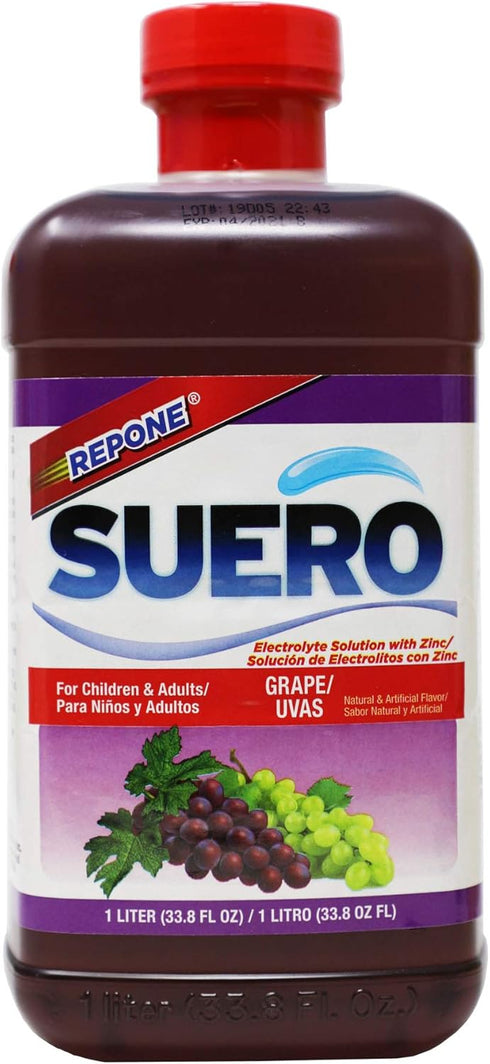 SUERO Electrolyte Solution with Zinc, Grape Flavor, 2-Pack of 33.8 Fl Oz Bottles for Rehydration