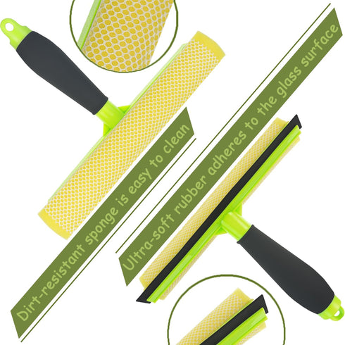 Shower Squeegee Window Cleaner, 2 in 1 Tool for Shower Doors and Car Windshield with Sponge and Rubber Squeegee