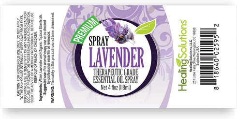 Healing Solutions Lavender Spray 4 oz – Aromatherapy Oil Spray with Water Infused Lavender Essential Oil