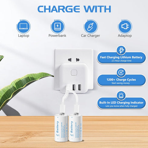 winbasic LR14 4100mWh 1.5V (8 Pack, C Batteries C Size Rechargeable Lithium Batteries, USB-C Charging for Toys