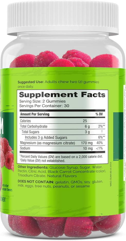 NATURELO Magnesium Citrate Gummies, Natural Berry Flavor, 60 Vegetarian Gummies for Calm & Relaxation Support