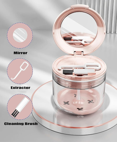 MURRI&MURRDI Retainer Case, Denture Bath Box with Strainer Basket, Mouth Guard Case, Braces Cleaner Cup, Cute Denture Holder Retainer Storage Soak Container for Travel (Pink) by MURRI&MURRDI