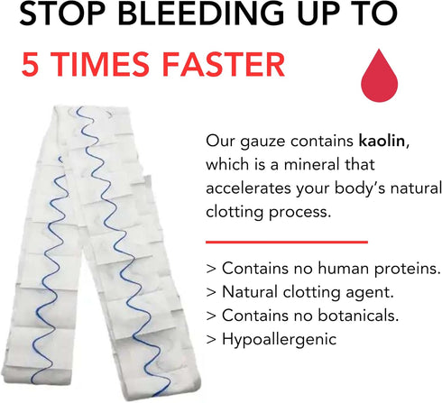 First Aid Advanced Quick Clotting Combat Gauze, Flexible Hemostatic Wound Packing Gauze, 3" x 12.5'