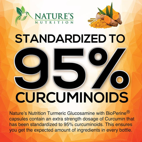 Turmeric Curcumin Supplement 2000mg with Glucosamine Chondroitin & Ginger - Nature's Joint Support, 180 Capsules