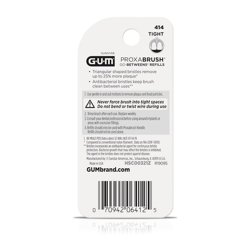 GUM Proxabrush Go-Betweens Refills - Tight, Reusable Interdental Brushes for Tight Teeth, 8 Count