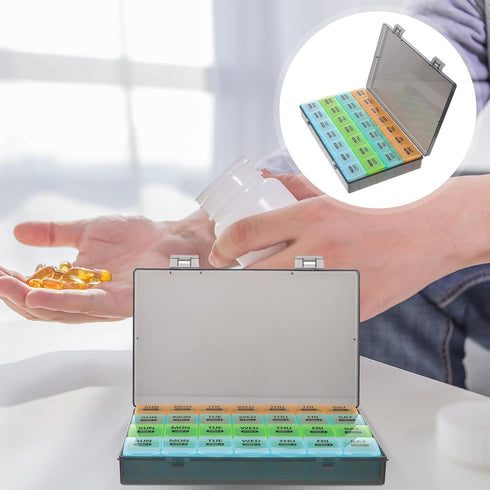 SOPOTUTU 28-Compartment Large Capacity Weekly Pill Organizer, Portable Medication Dispenser with Separate Slots