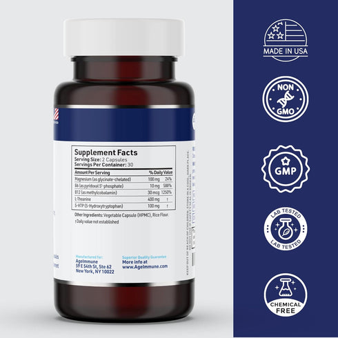5-HTP Formula for Stress Relief - Relaxation Support for Teens and Adults with 5-HTP, L-Theanine, Vitamin B6, 60