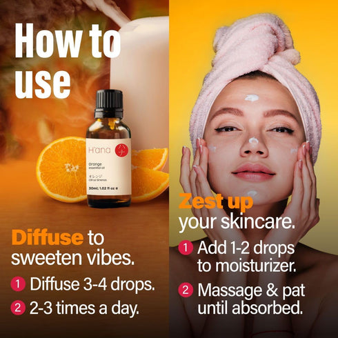 H’ana Sweet Orange Essential Oil 1 fl oz - 100% Natural for Diffuser, Skin Use, Aromatherapy, Sweet Orange Oil