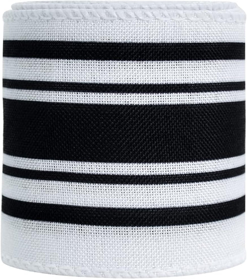 TONIFUL 2.5 Inch Black and White Striped Wired Edge Ribbon, 6 Yds, for Gift Wrapping, Wreath Bows, Crafts