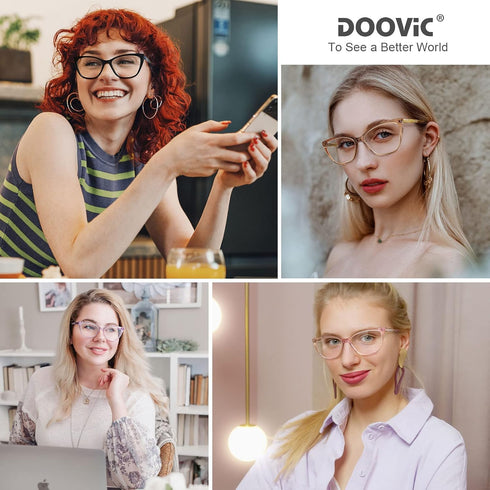 DOOViC Computer Reading Glasses, Blue Light Blocking Anti Eyestrain Cat Eye Spring Hinge Readers for Women 1.75