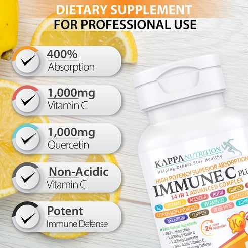 Quercetin 1,000mg, Vitamin C 1,000mg, Zinc 50mg, Immune C Plus, 120 Capsules, 14 in 1