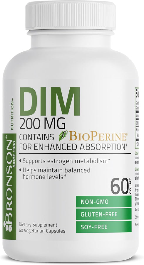 Bronson DIM Supplement | 200 mg Diindolylmethane with BioPerine | 60 Vegetarian Capsules for Enhanced Absorption