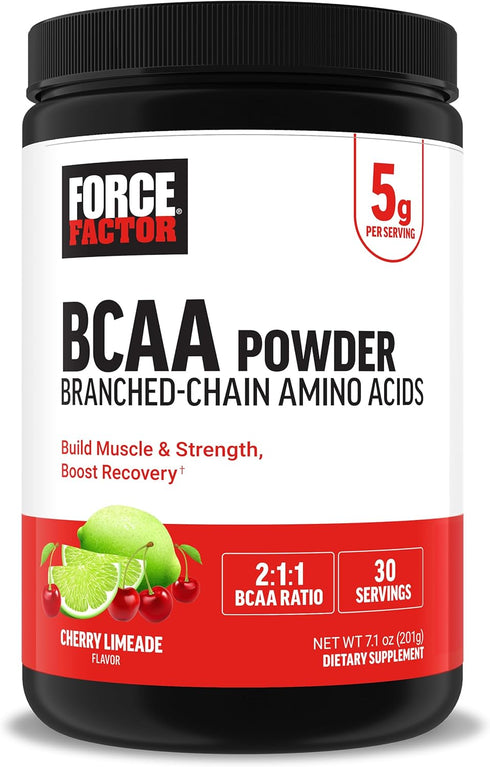 Force Factor BCAA Amino Acids Supplement 2:1:1, Cherry Limeade, 30 Servings, No Artificial Colors