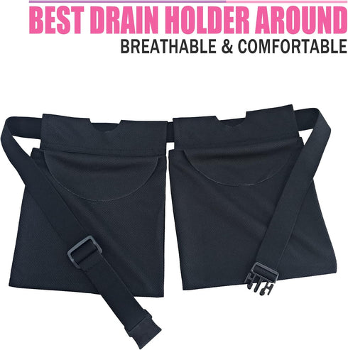 Large Capacity Mastectomy Drain Holder Pouches, Movable Stretchy Drainage Pockets for Breast Reconstruction, Black