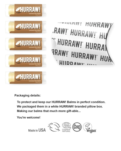 Hurraw! Coconut Lip Balm, 5 Pack: Organic, Vegan, Gluten Free, 100% Natural Ingredients
