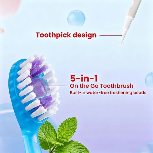 JASUNLEE 30Pack 5-in-1 Disposable Toothbrushes with Toothpaste Tongue Scraper Floss Pick Mini Portable Pre-Pasted