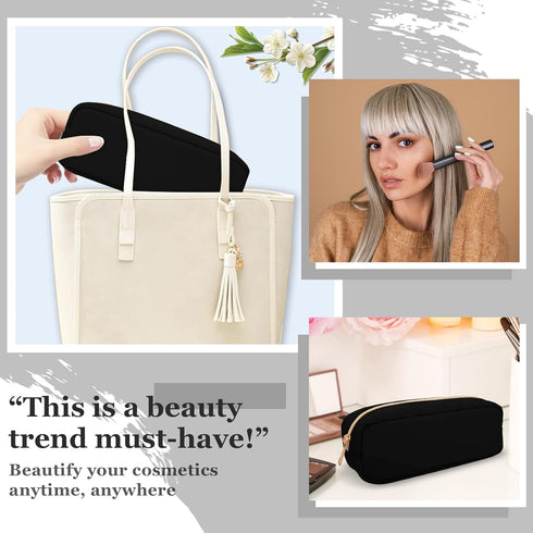 Nylon Small Makeup Bag, Slim Pouch for Preppy Cute Makeup Brush, Black Zipper Pouch for Travel Toiletry Bag