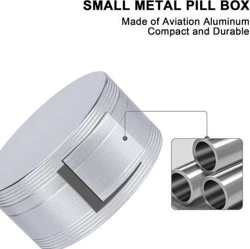 Metal Pill Case for Purse, Waterproof Daily Pill Box, Portable Organizer for Pills/Vitamins/Fish Oil, Silver Medium
