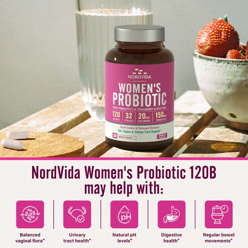 Women's Probiotic, 120 Billion & 32 Strains with Cranberry, Gut, Vaginal & Urinary Support, 30 Capsules