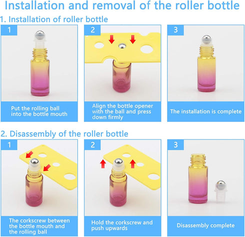 JIUWU 10pcs Yellow-Rose Gradient Glass Roller-on Bottles, 5ml with Stainless Steel Balls