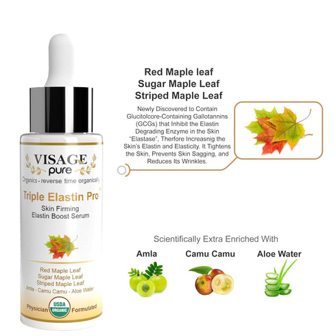 Triple Elastin Pro - Skin Firming Face Serum - Increases Skin's Elastin and Elasticity - USDA Organic