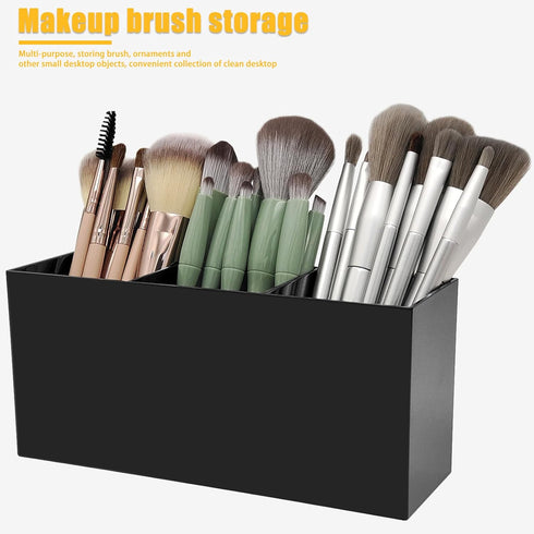 Cerpourt Black Makeup Brush Organizer,Acrylic Cosmetic Brushes Storage Holder with 3 Slots,Pencil Pen Holder for Desk,Desk Organizer and Accessories for Vanity by Cerpourt
