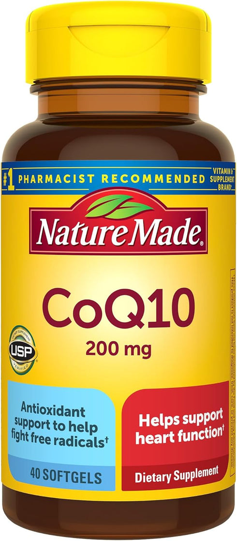 Nature Made CoQ10 200mg Dietary Supplement, 40 Softgels for Heart Health Support