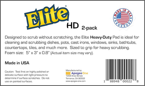 Elite HD Heavy Duty All Purpose Cleaning Pad - 2 Pack, Non Scratch, Large Thick Sponge for Household and Industrial Use